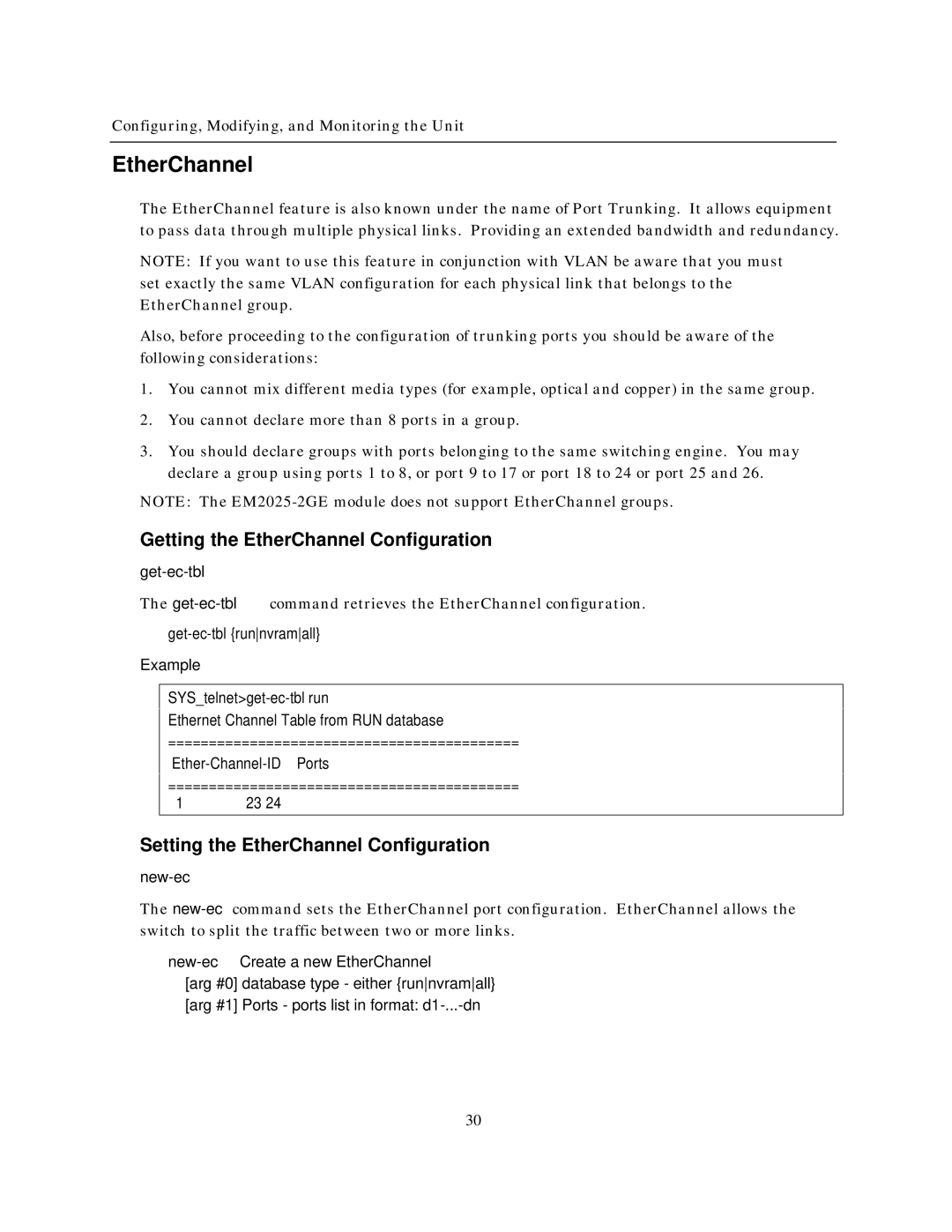 IBM NH2025-10 manual Getting the EtherChannel Configuration, Setting the EtherChannel Configuration, Get-ec-tbl, New-ec 