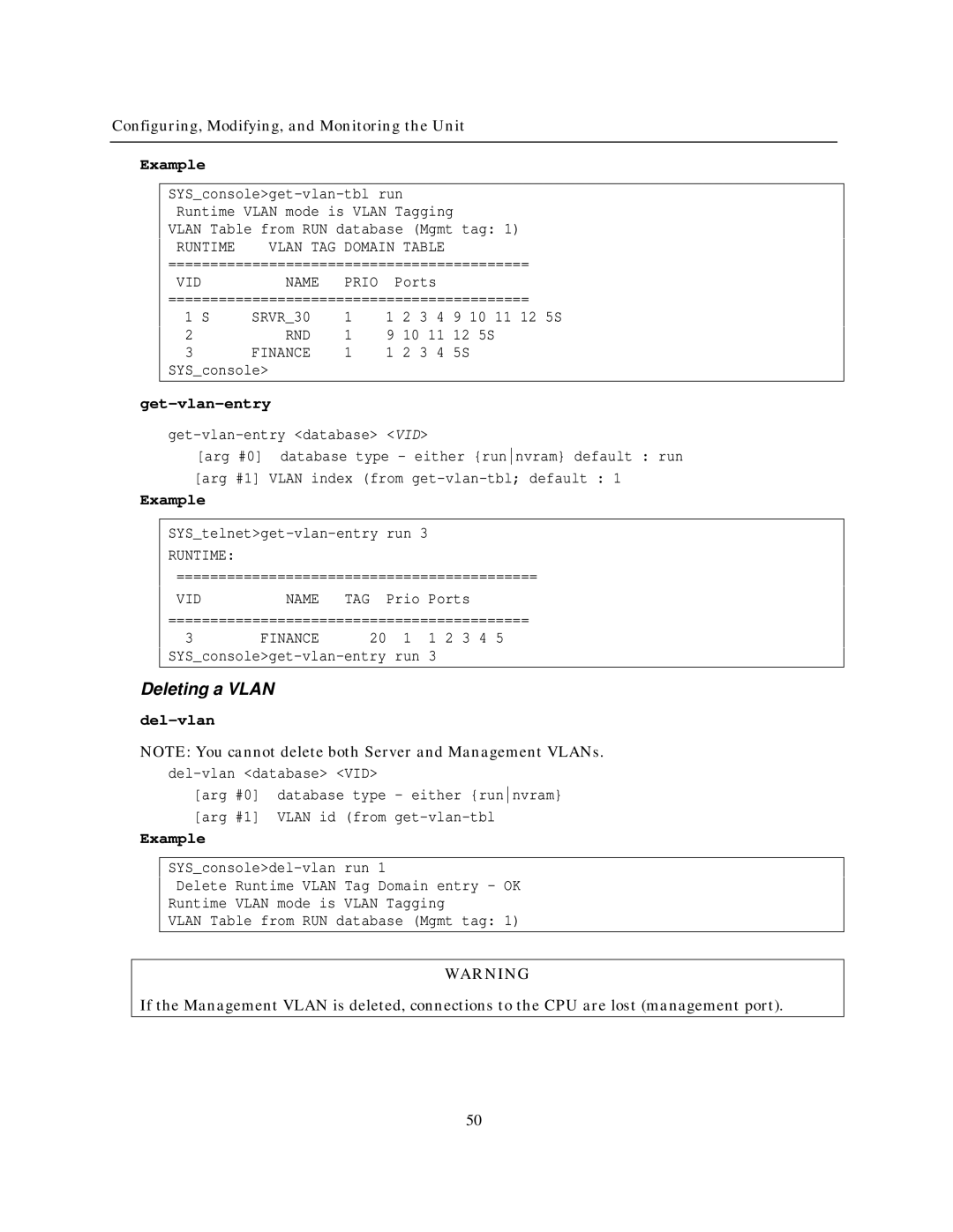 IBM NH2025-10 manual Deleting a Vlan, Get-vlan-entry, Del-vlan 