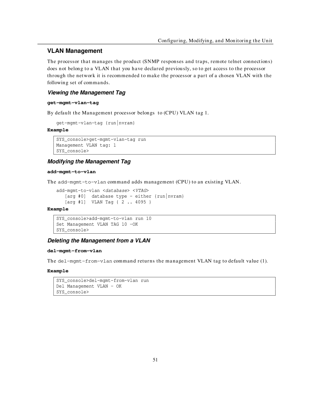 IBM NH2025-10 manual Vlan Management, Viewing the Management Tag, Modifying the Management Tag 