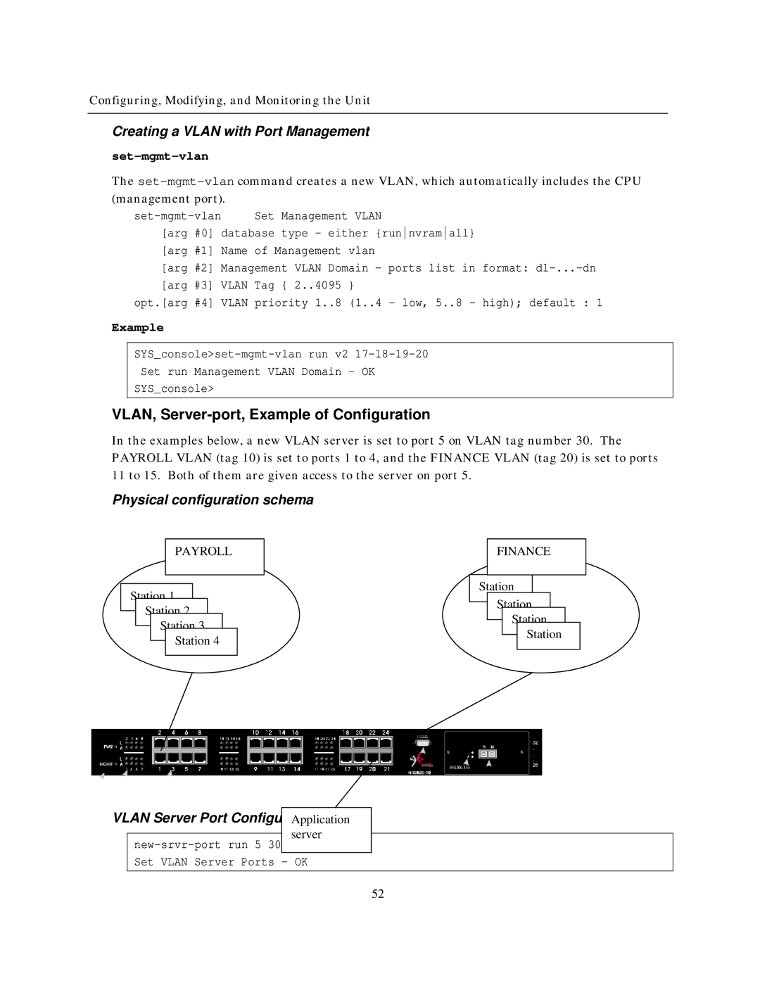 IBM NH2025-10 manual VLAN, Server-port, Example of Configuration, Creating a Vlan with Port Management, Set-mgmt-vlan 