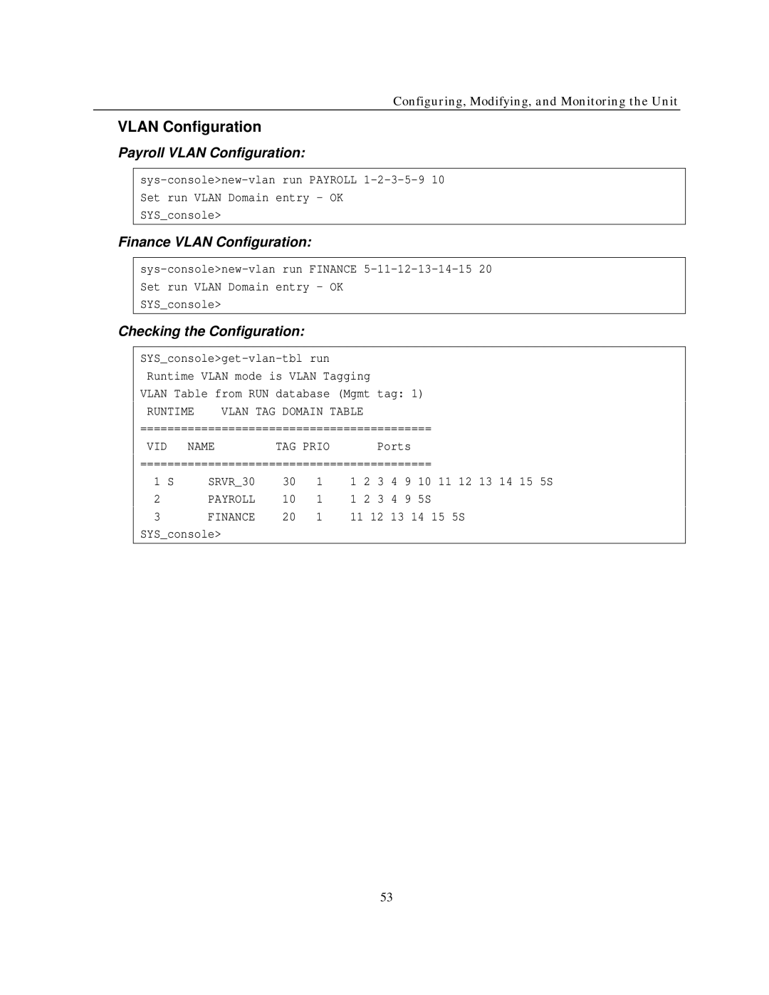 IBM NH2025-10 Payroll Vlan Configuration, Finance Vlan Configuration, Checking the Configuration, 11 12 13 14 15 5S 