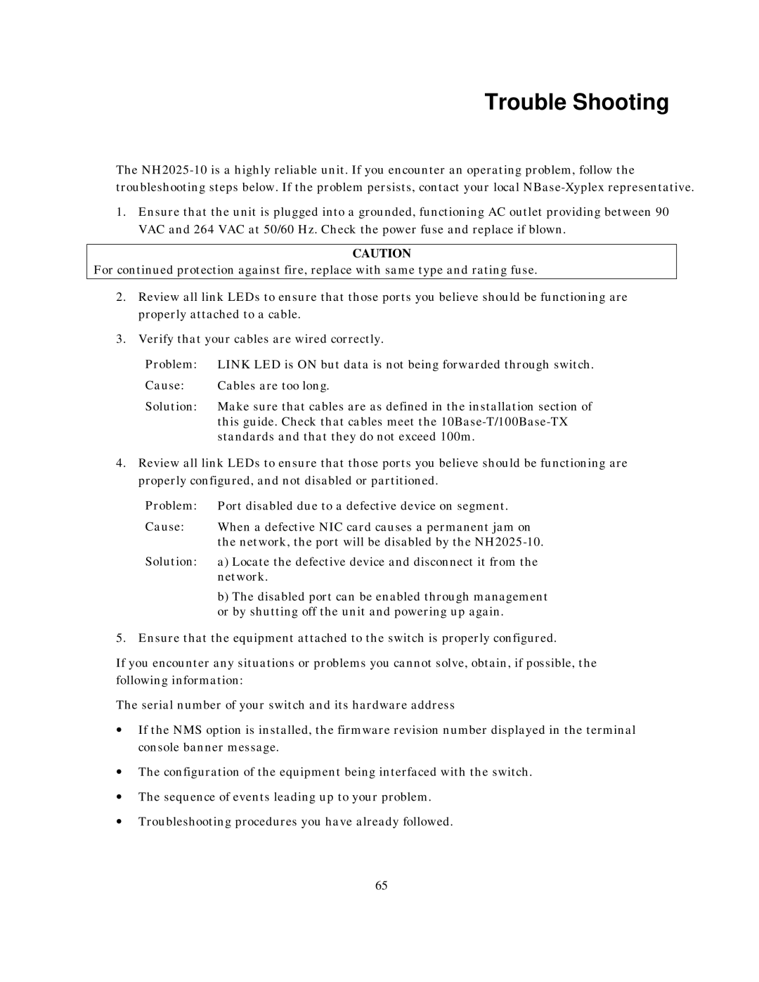 IBM NH2025-10 manual Trouble Shooting 