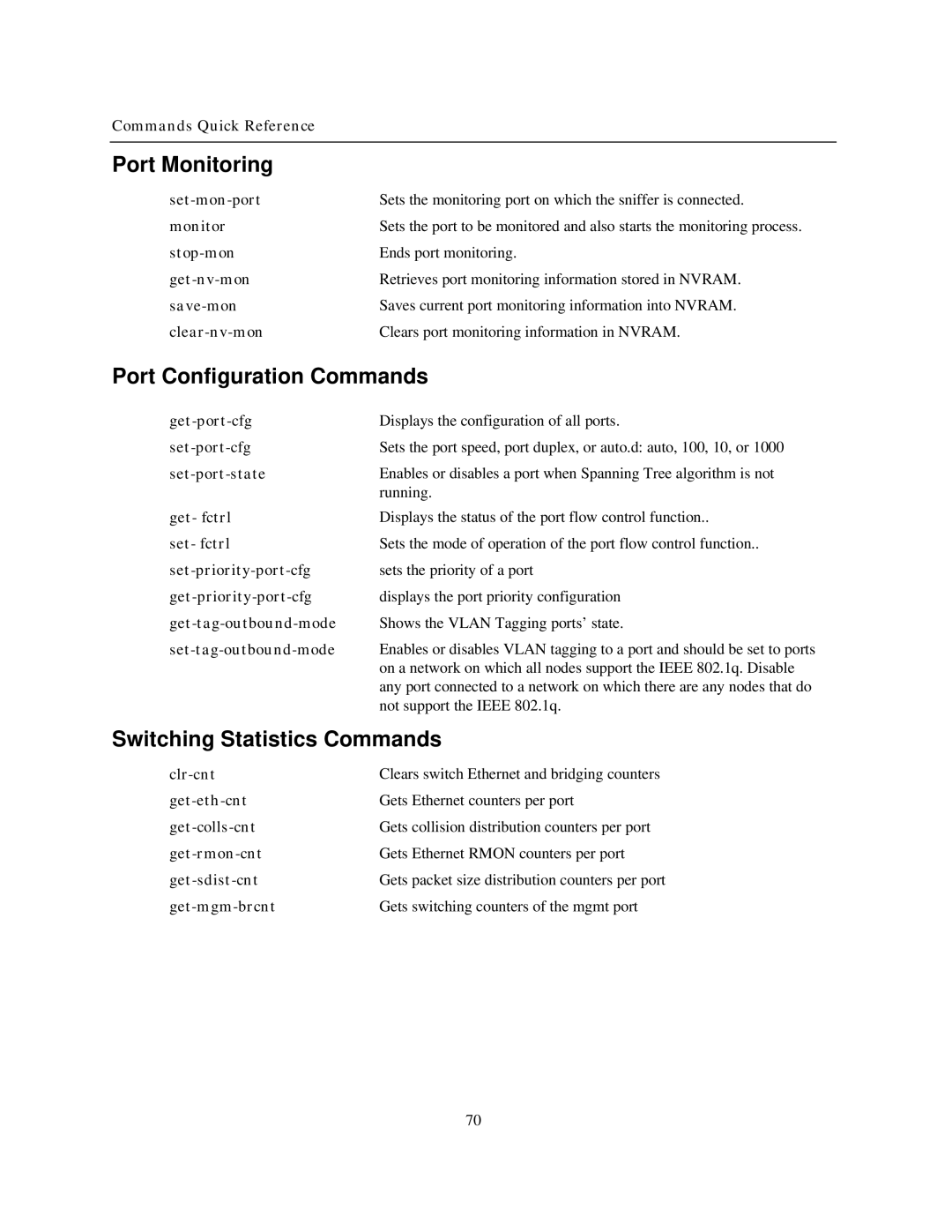 IBM NH2025-10 manual Port Monitoring, Port Configuration Commands, Switching Statistics Commands 