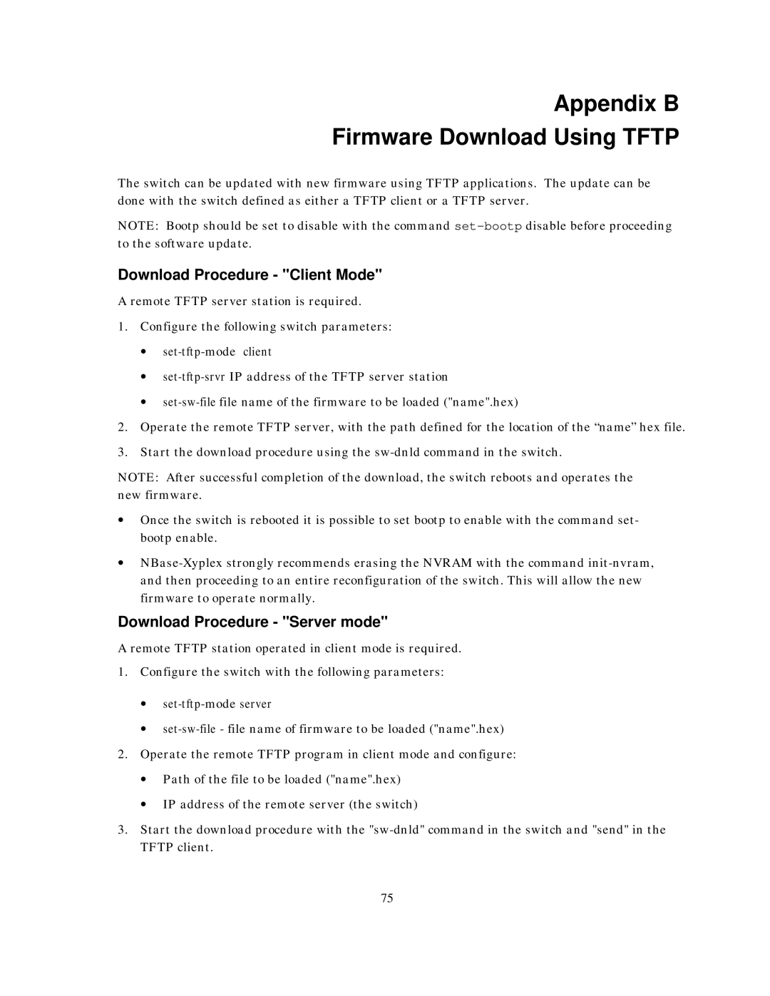 IBM NH2025-10 Appendix B Firmware Download Using Tftp, Download Procedure Client Mode, Download Procedure Server mode 