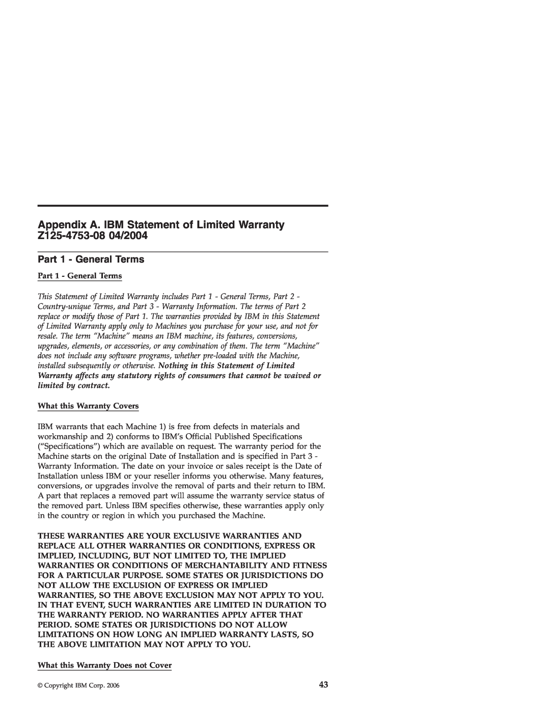 IBM Nortel 10 manual Appendix A. IBM Statement of Limited Warranty Z125-4753-08 04/2004, Part 1 - General Terms 