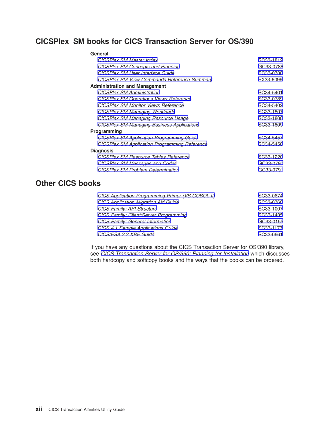 IBM manual CICSPlex SM books for Cics Transaction Server for OS/390, Other Cics books 