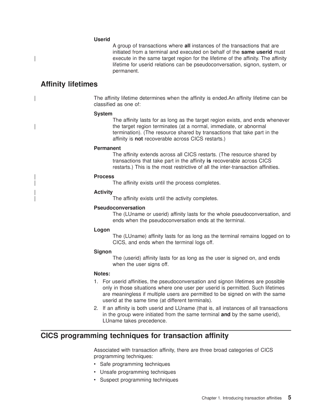 IBM OS manual Affinity lifetimes, Cics programming techniques for transaction affinity 