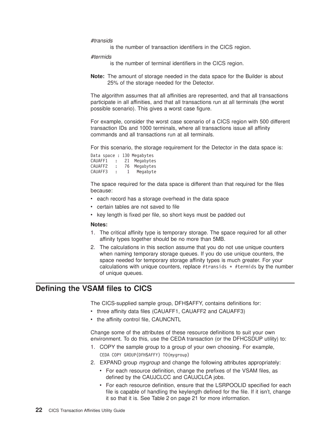 IBM OS manual Dening the Vsam les to Cics, #termids 