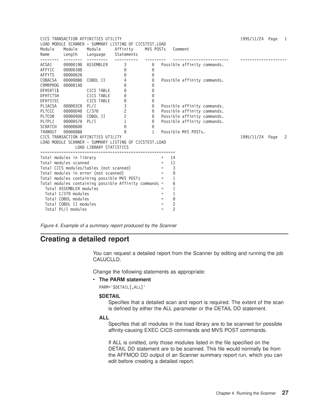 IBM OS manual Creating a detailed report, Cics Transaction Affinities Utility 