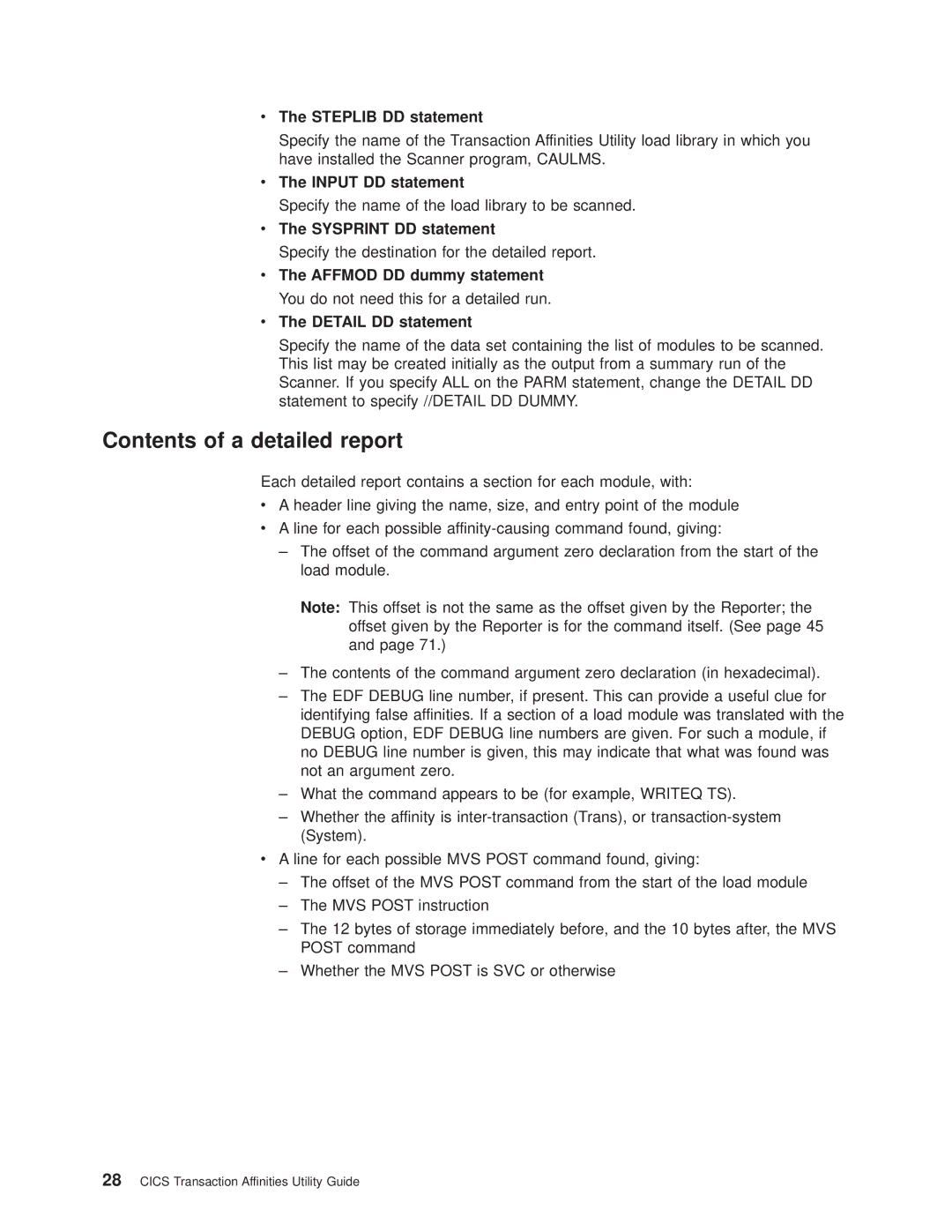 IBM OS manual Contents of a detailed report 