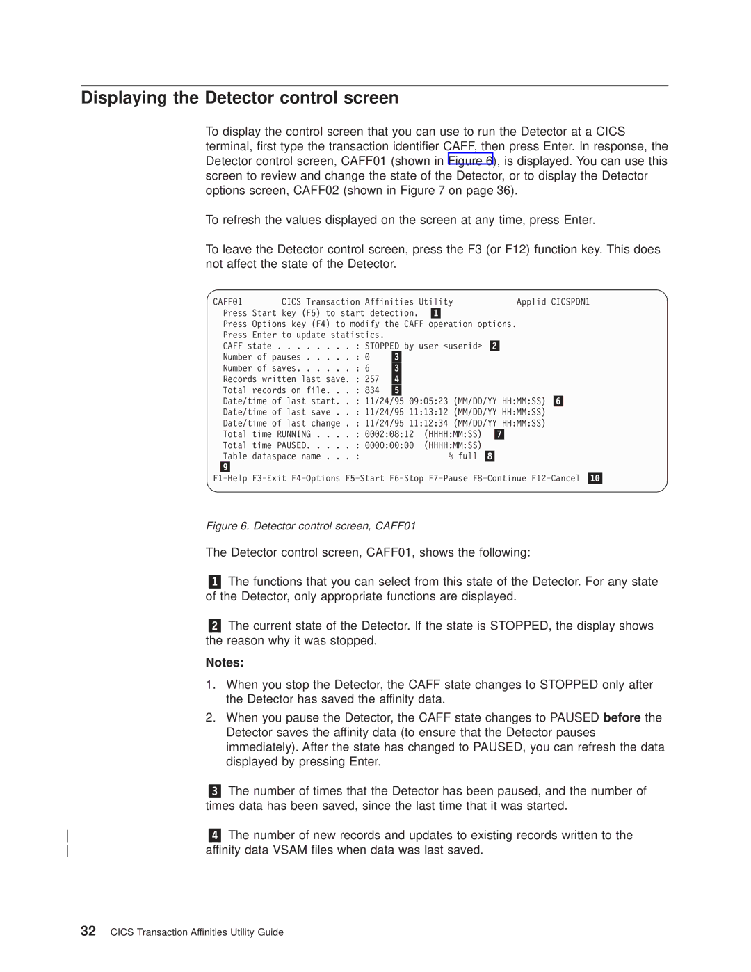 IBM OS manual Displaying the Detector control screen, CAFF01 