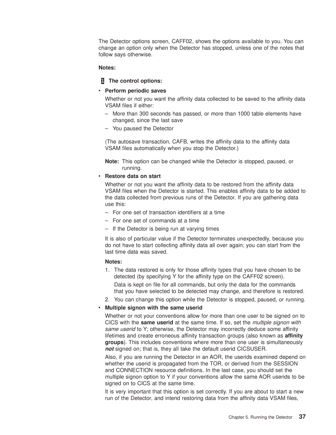 IBM OS manual „1… The control options Perform periodic saves, Restore data on start 