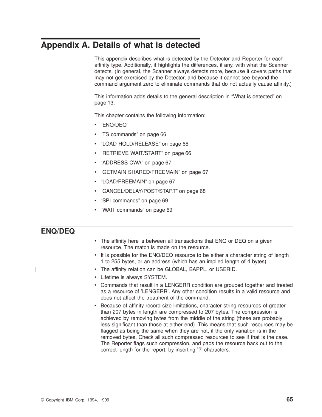 IBM OS manual Appendix A. Details of what is detected, Enq/Deq 