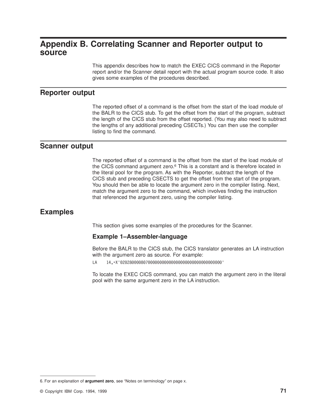 IBM OS manual Reporter output, Scanner output, Examples 