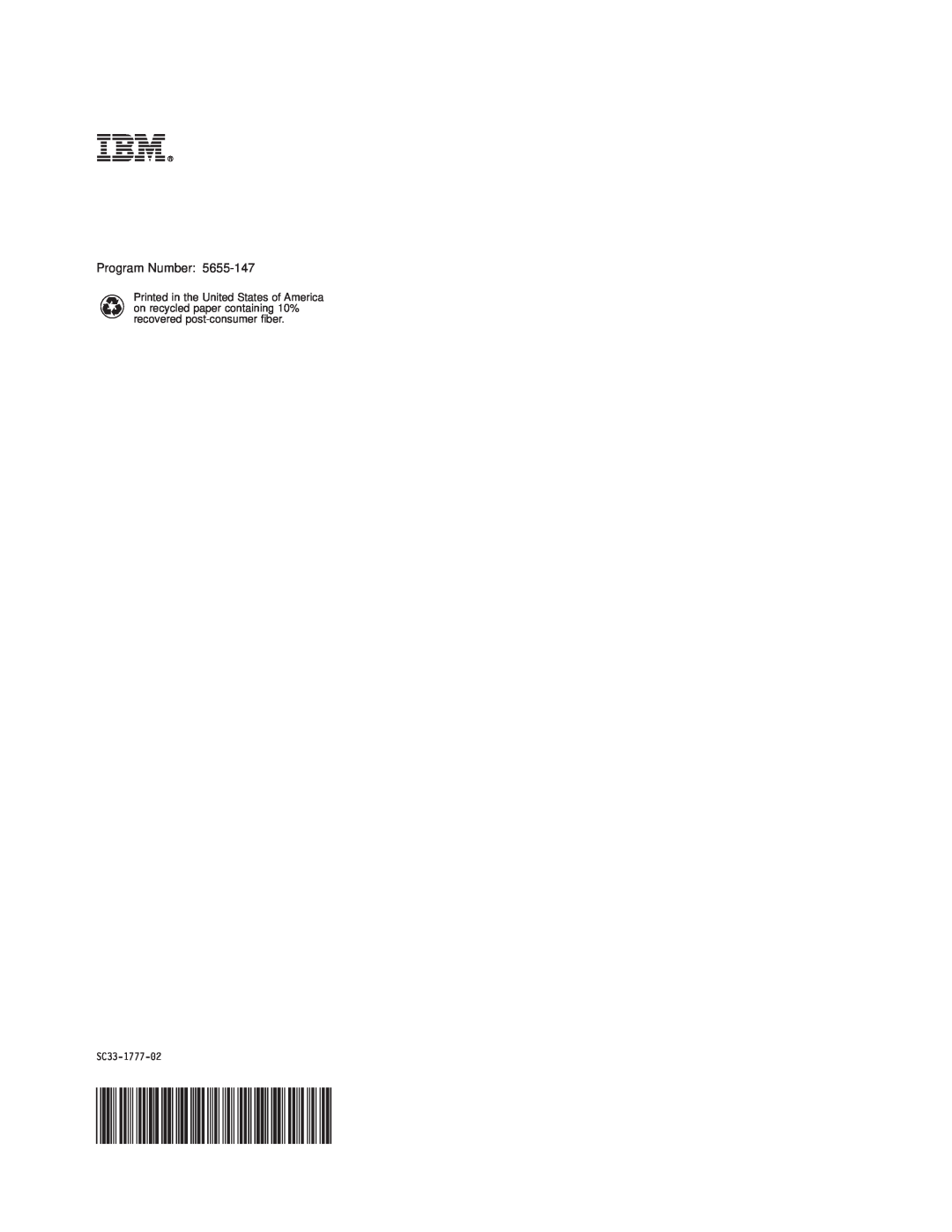 IBM OS manual Ibmr, Program Number, SC33-1777-02 