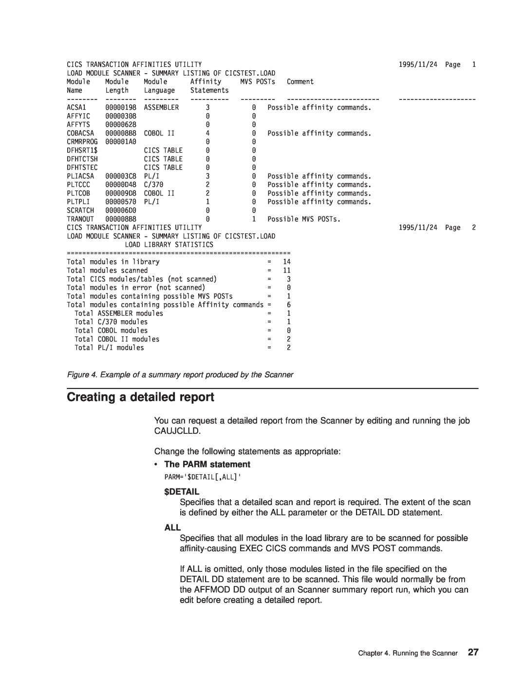 IBM OS manual Creating a detailed report, v The PARM statement, $Detail 
