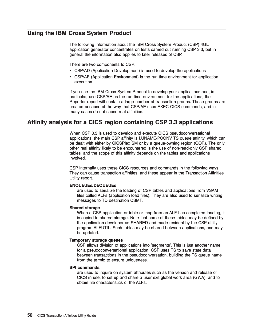 IBM OS manual Using the IBM Cross System Product, Affinity analysis for a CICS region containing CSP 3.3 applications 
