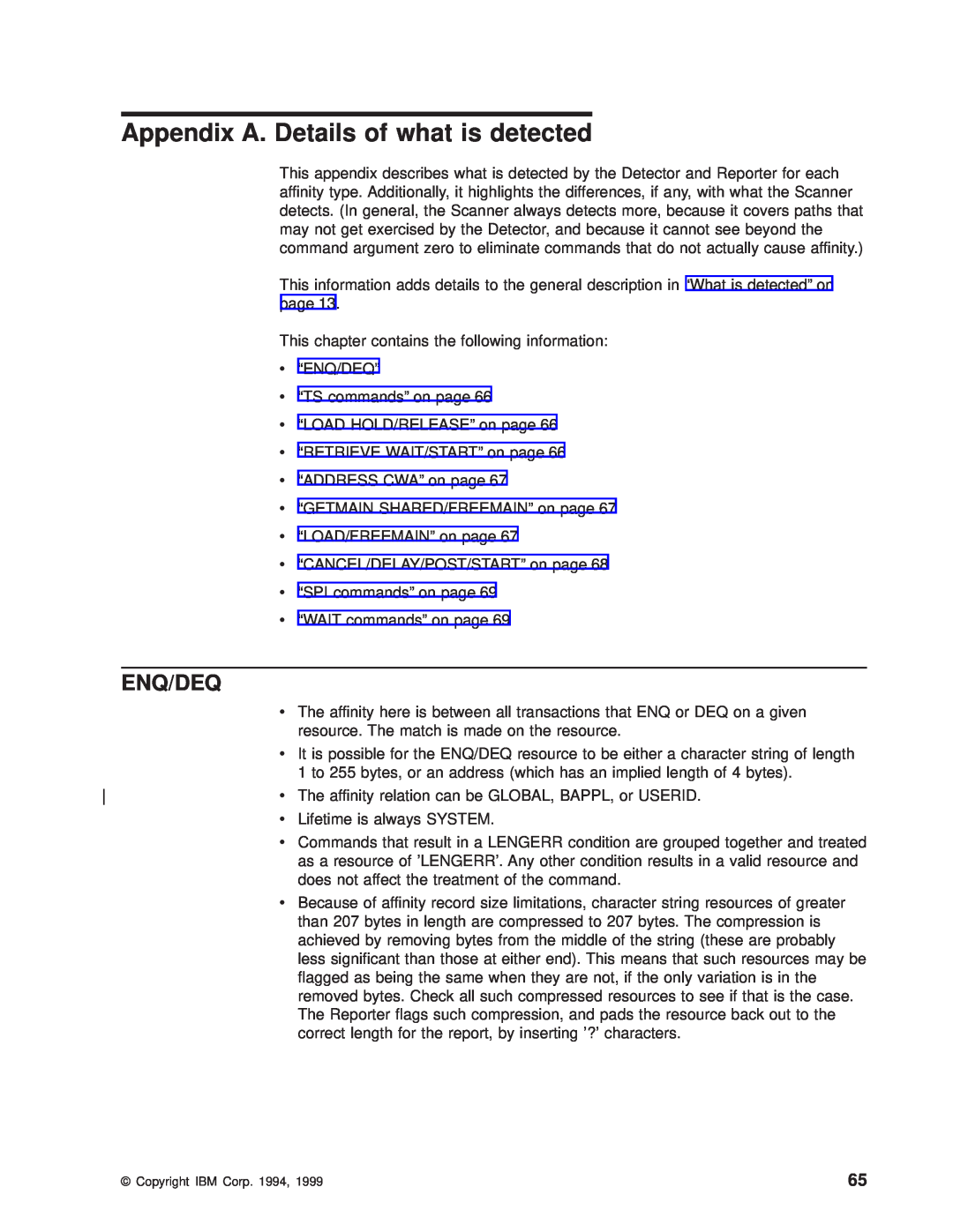 IBM OS manual Appendix A. Details of what is detected, Enq/Deq 