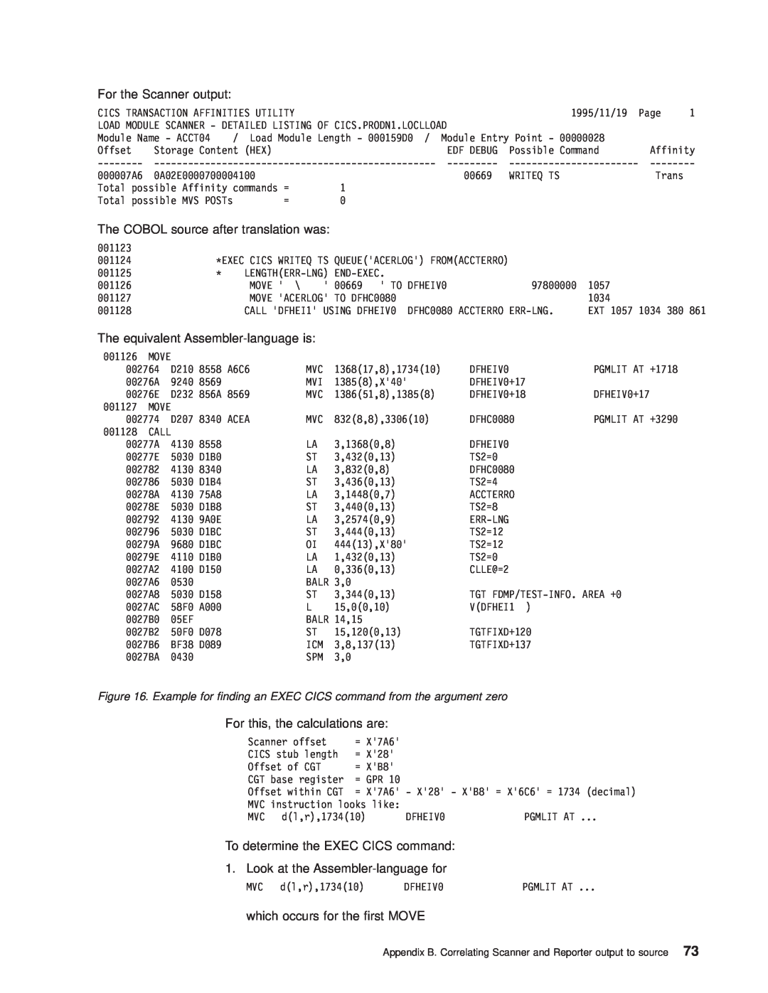 IBM OS manual For the Scanner output, The COBOL source after translation was, The equivalent Assembler-language is 