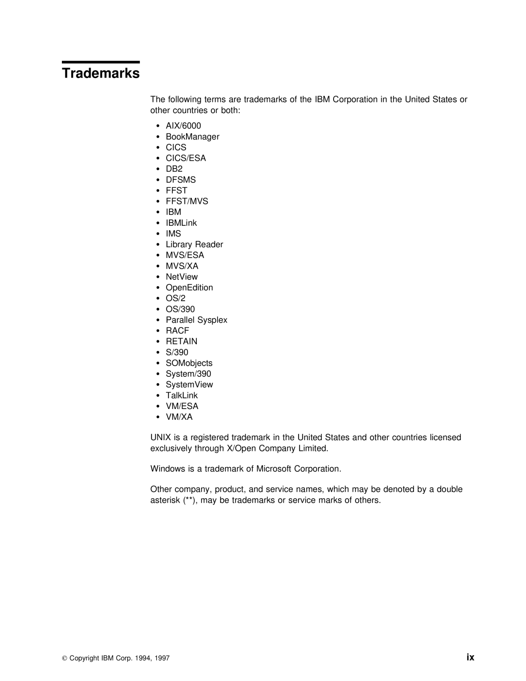 IBM OS/390 manual Trademarks 