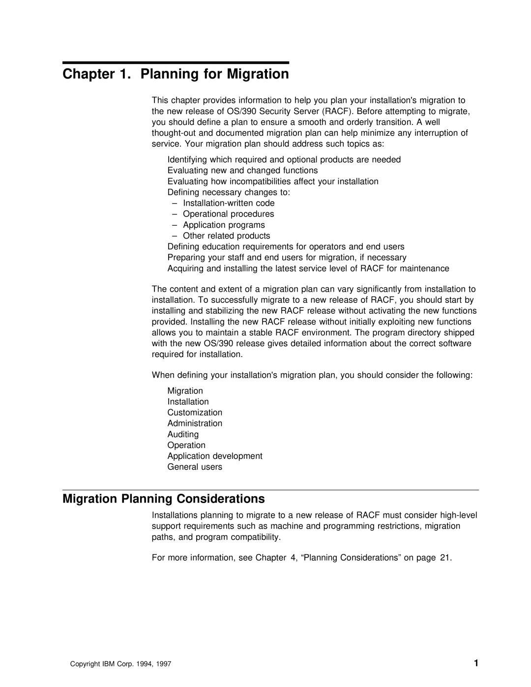 IBM OS/390 manual Migration Planning Considerations 