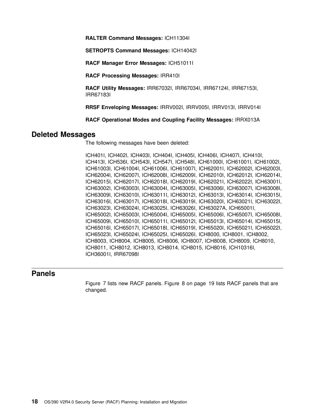 IBM OS/390 manual Deleted Messages, Panels 