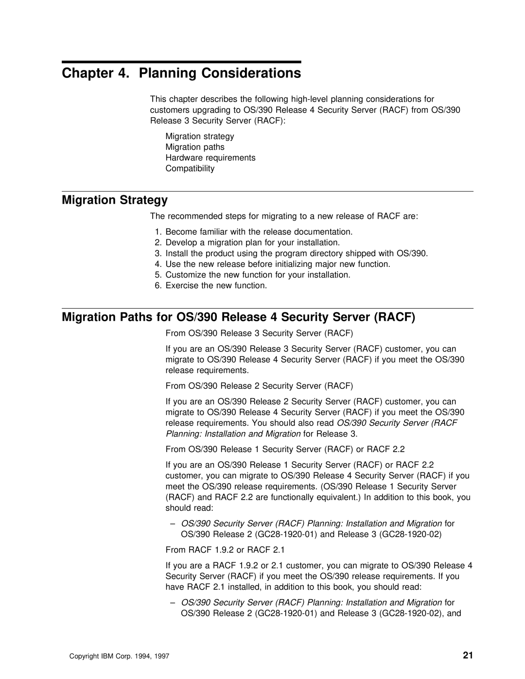 IBM OS/390 manual Planning Considerations, Migration Strategy 