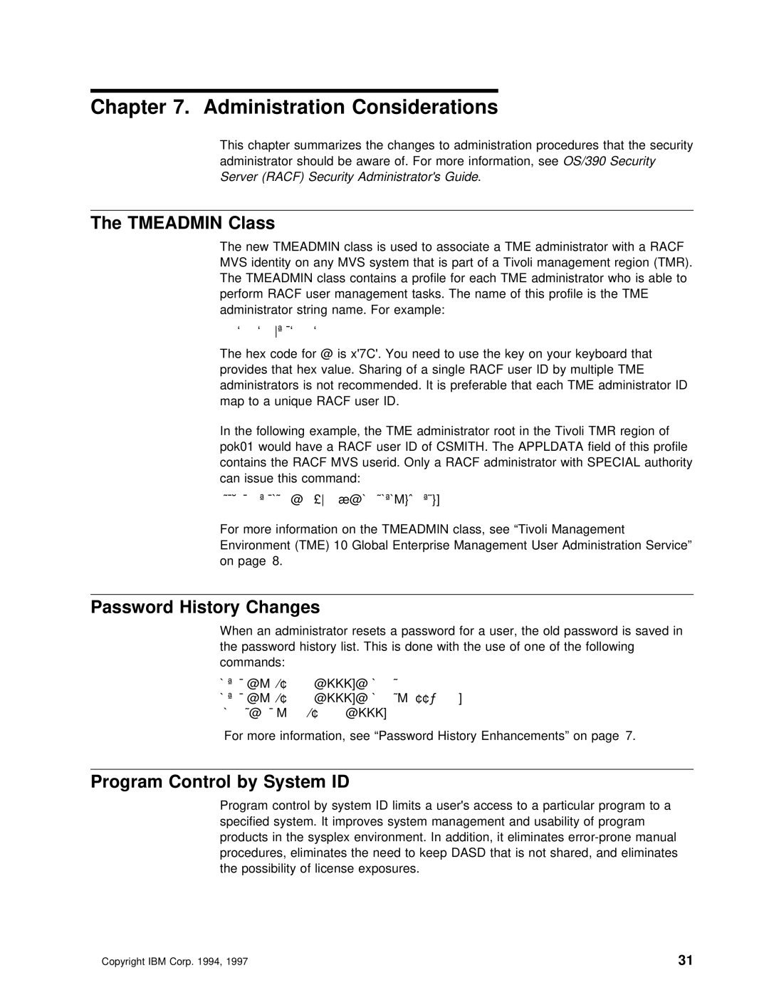 IBM OS/390 manual Administration Considerations, Tmeadmin Class, Password History Changes 