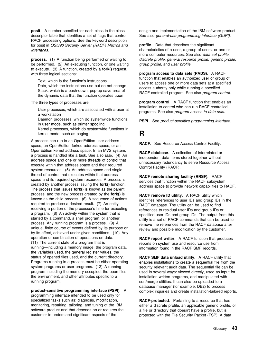 IBM OS/390 manual Posit, Process, Pads, Utility 