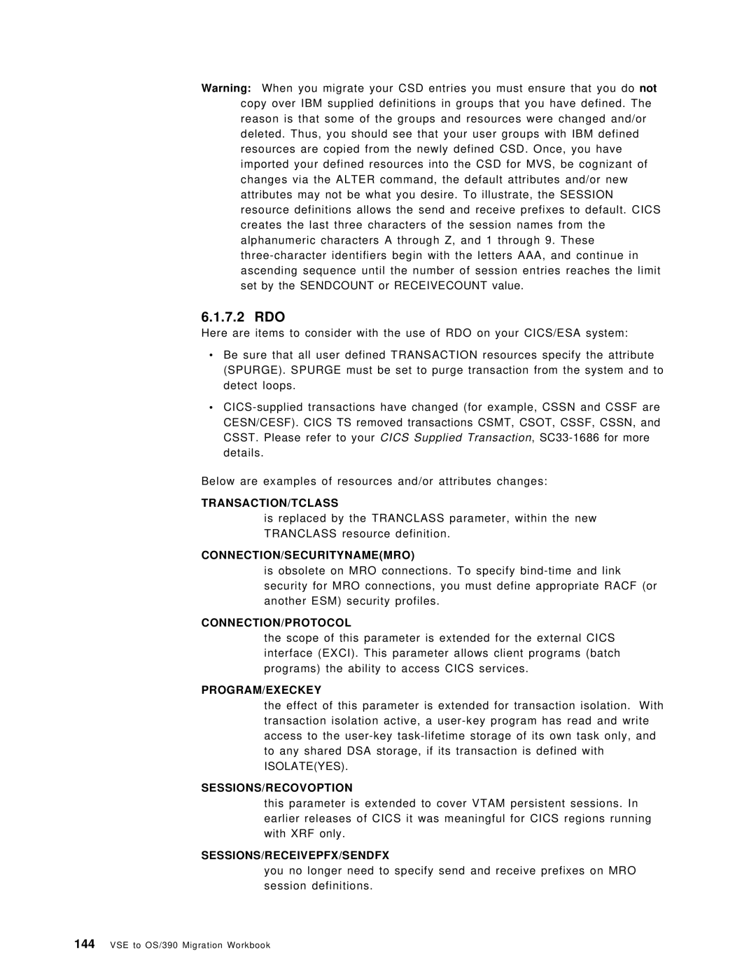 IBM OS/390 manual 7.2 RDO, Connection/Securitynamemro 