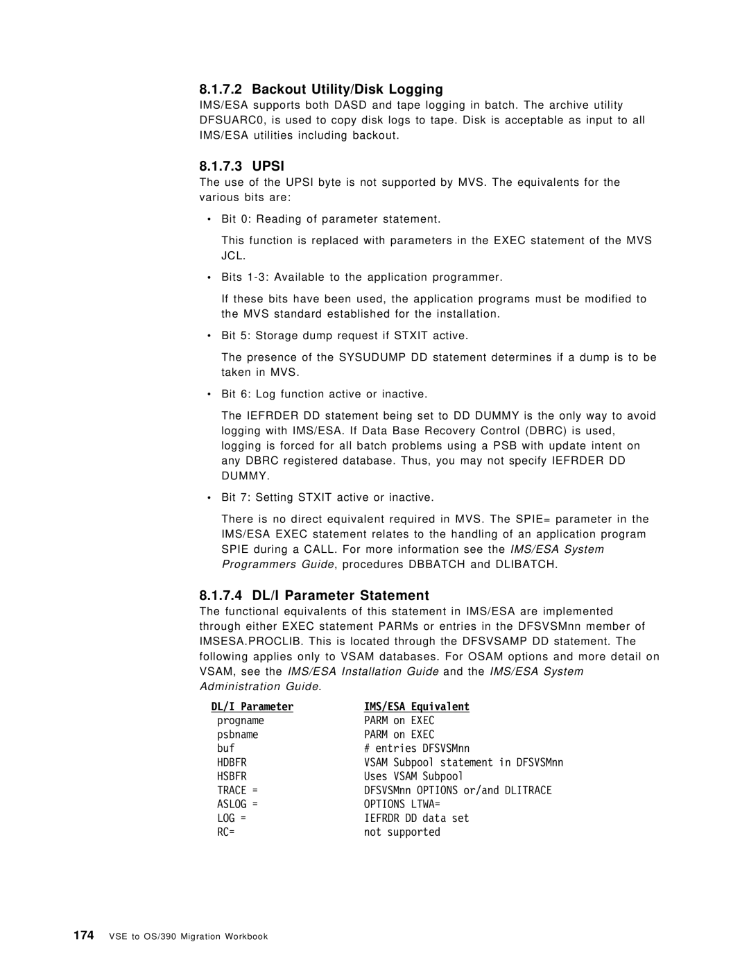 IBM OS/390 manual Backout Utility/Disk Logging, 7.4 DL/I Parameter Statement 