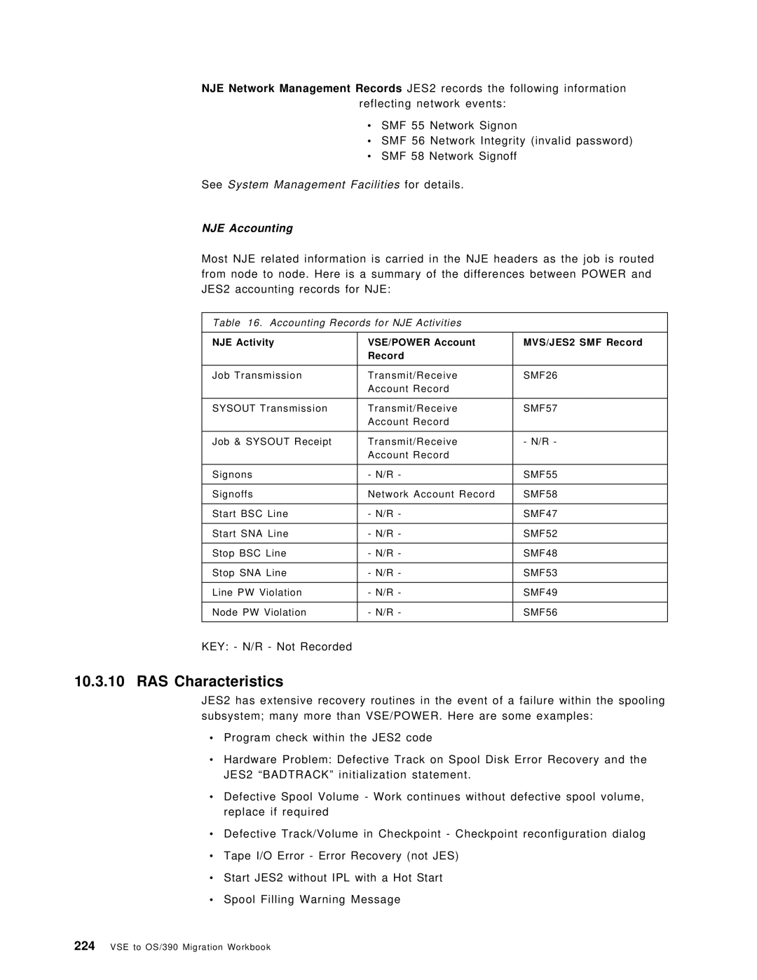 IBM OS/390 manual RAS Characteristics, NJE Accounting, Accounting Records for NJE Activities 