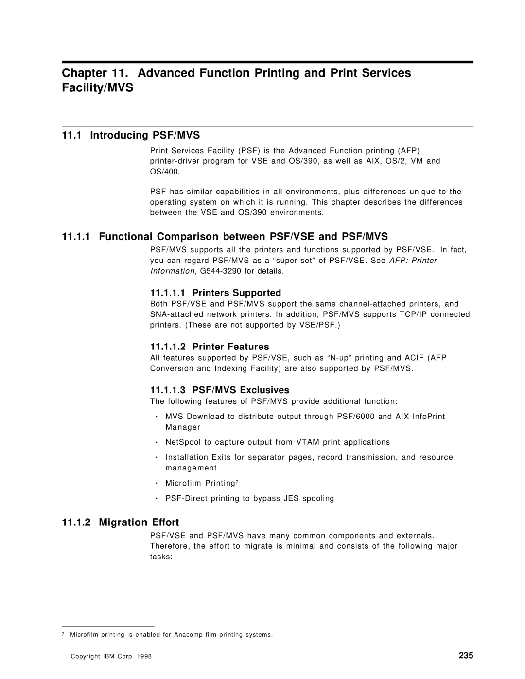 IBM OS/390 manual Advanced Function Printing and Print Services Facility/MVS, Introducing PSF/MVS, Migration Effort 