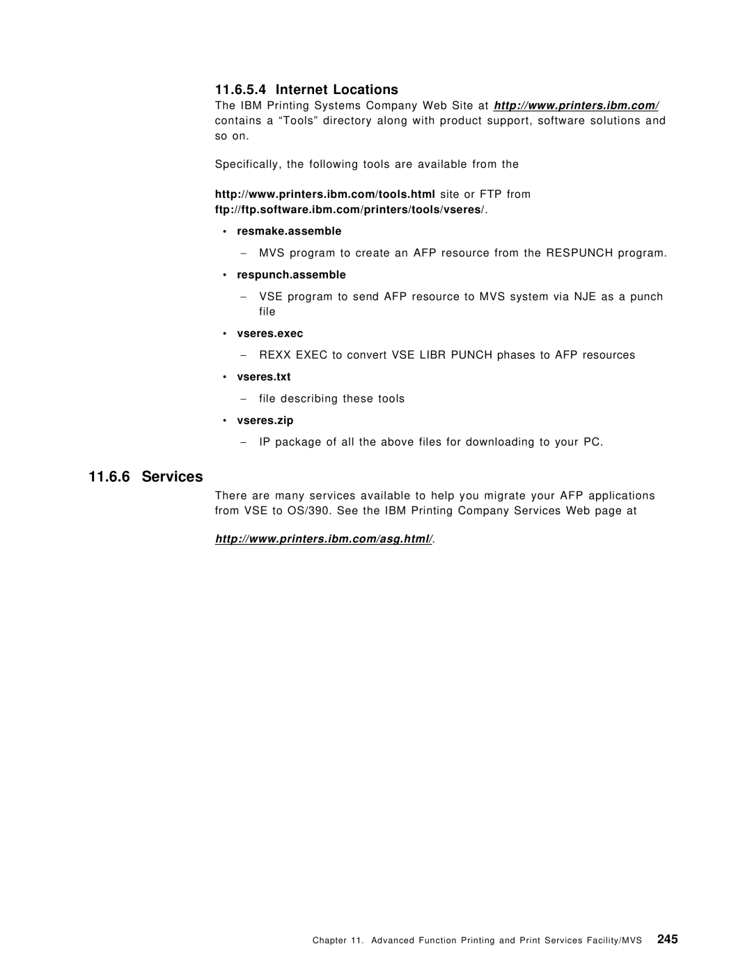 IBM OS/390 manual Services, Internet Locations 