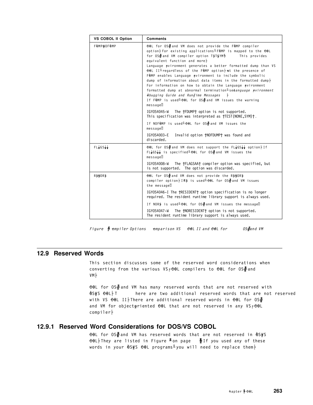 IBM OS/390 manual Reserved Words, Reserved Word Considerations for DOS/VS Cobol, Fdump/Nofdump, Flagsaa, Res/Nores 