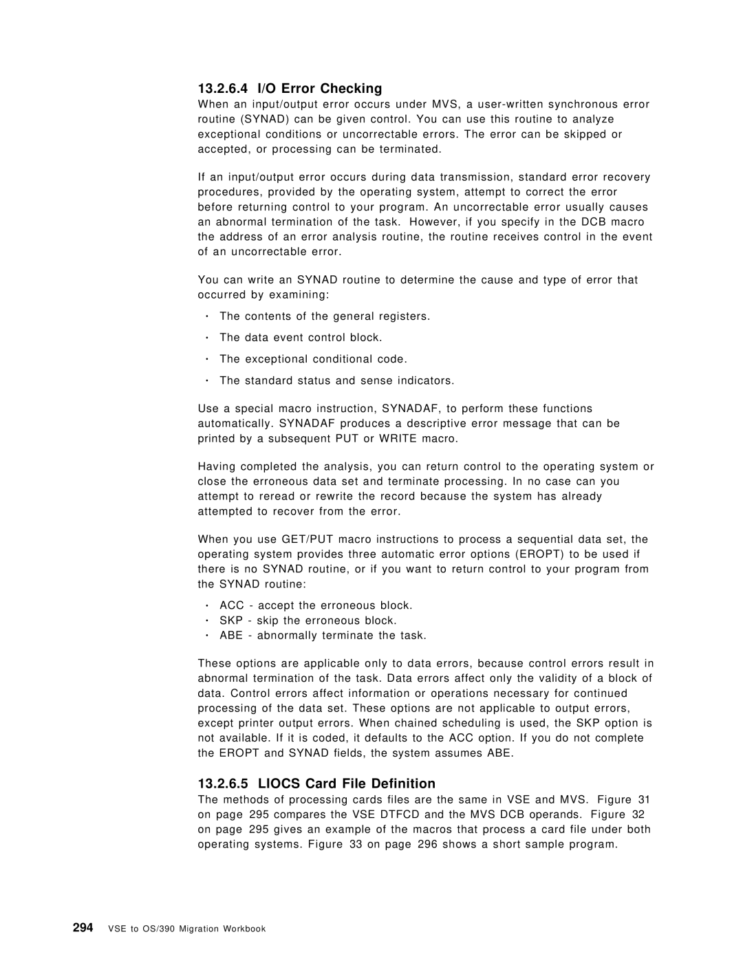 IBM OS/390 manual 13.2.6.4 I/O Error Checking, Liocs Card File Definition 