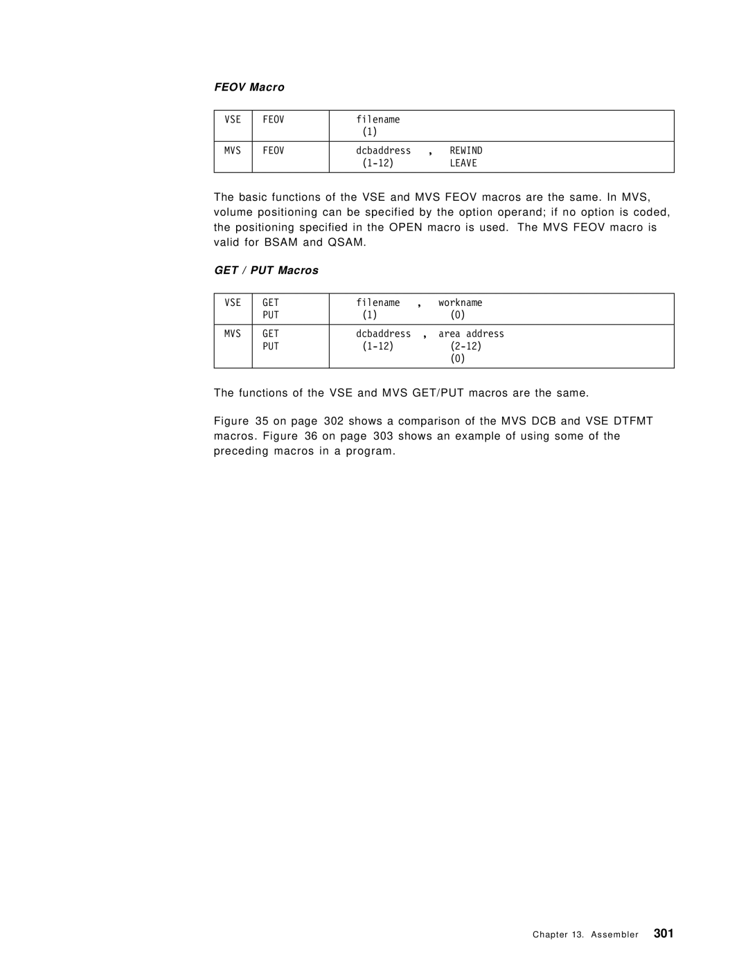 IBM OS/390 manual Feov Macro, GET / PUT Macros 