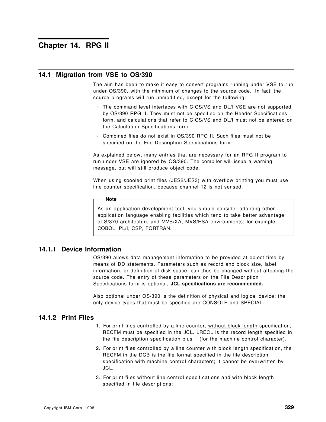 IBM manual Rpg, Migration from VSE to OS/390, Device Information, Print Files, 329 