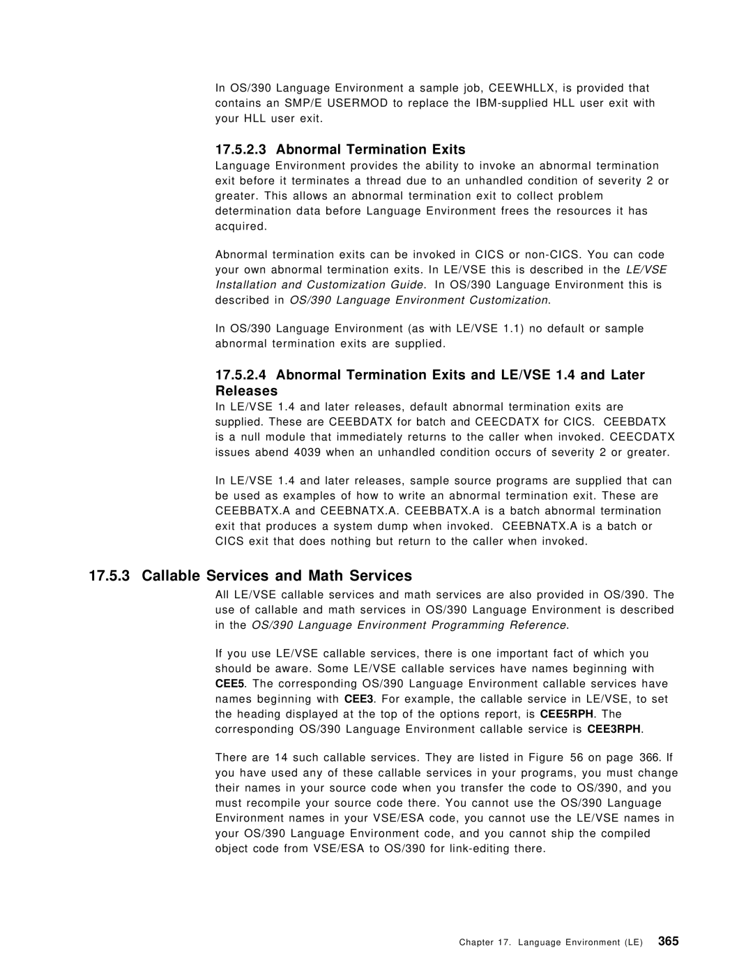 IBM OS/390 manual Callable Services and Math Services, Abnormal Termination Exits 