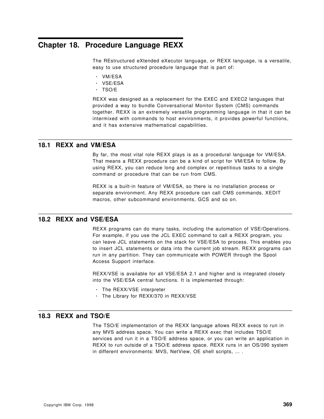 IBM OS/390 manual Procedure Language Rexx, Rexx and VM/ESA, Rexx and VSE/ESA, Rexx and TSO/E, 369 