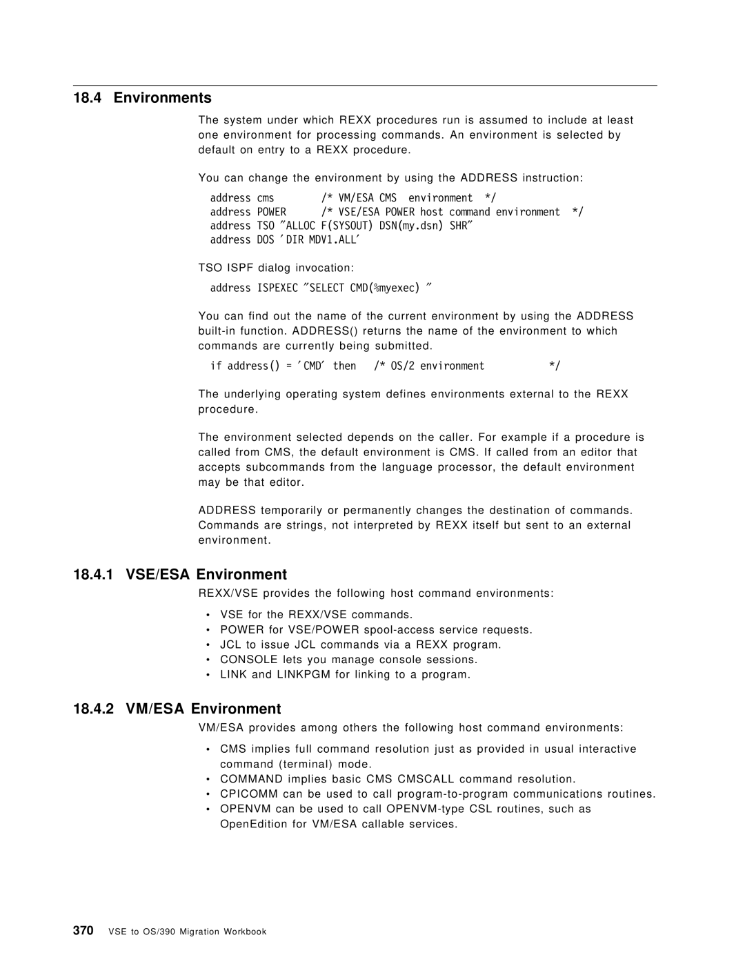 IBM OS/390 manual Environments, 18.4.1 VSE/ESA Environment, 18.4.2 VM/ESA Environment, Power 