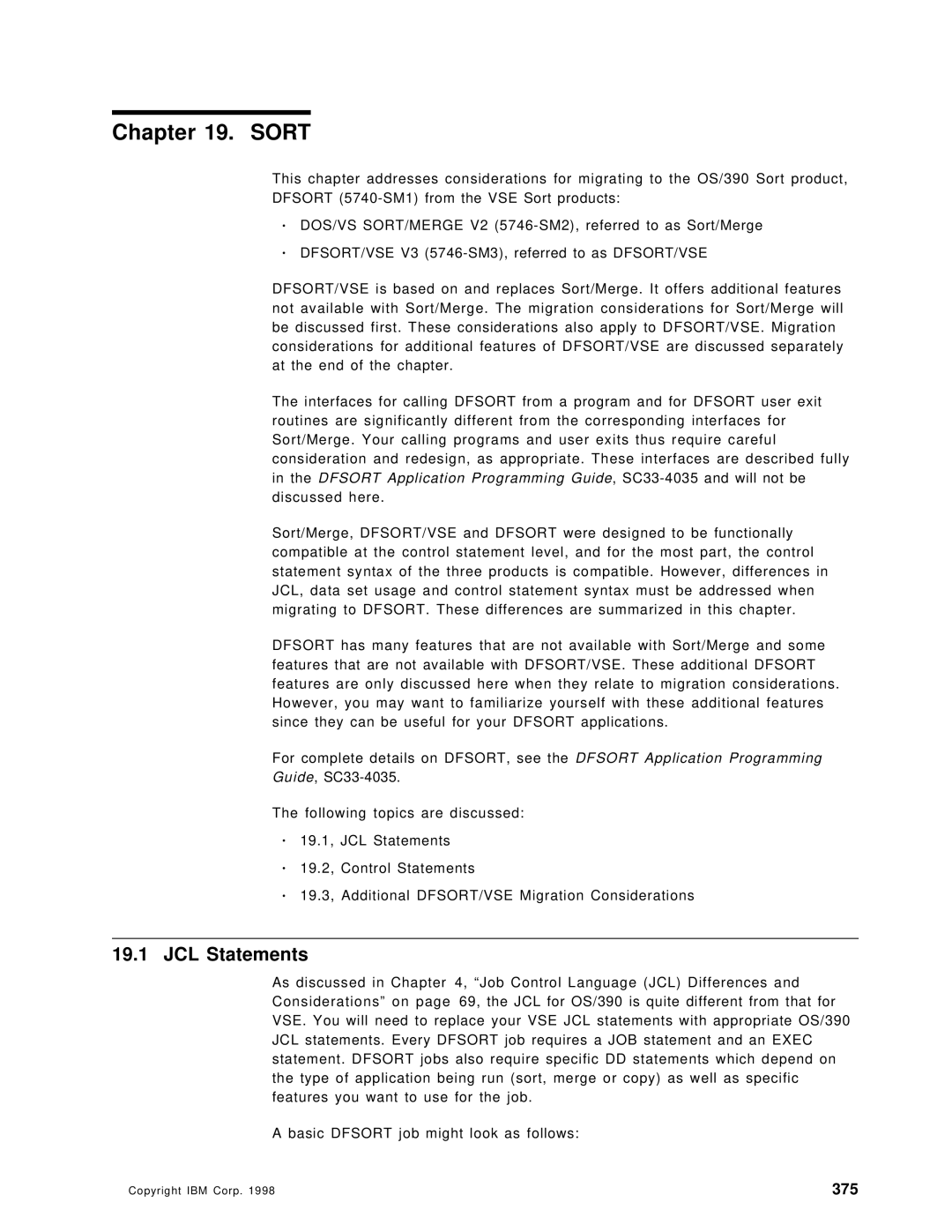 IBM OS/390 manual Sort, JCL Statements, 375 