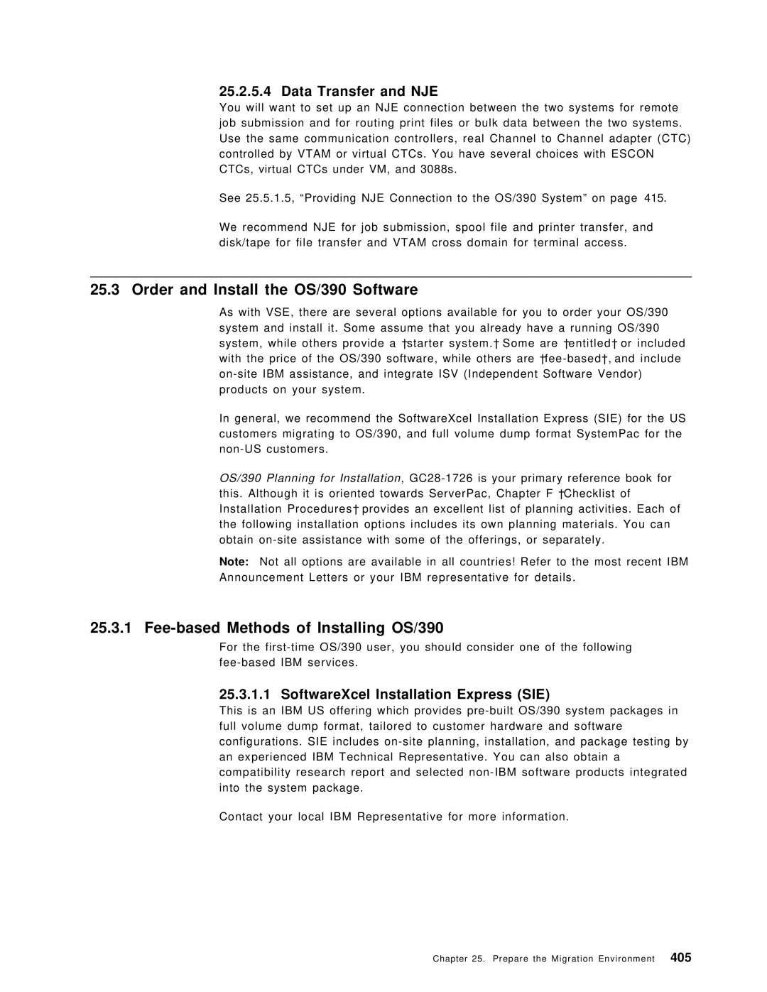 IBM manual Order and Install the OS/390 Software, Fee-based Methods of Installing OS/390, Data Transfer and NJE, 405 