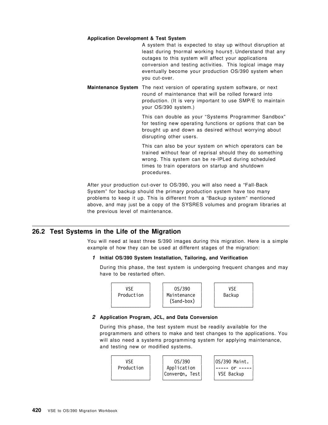 IBM OS/390 manual Test Systems in the Life of the Migration, Production Maintenance Backup Sand-box 