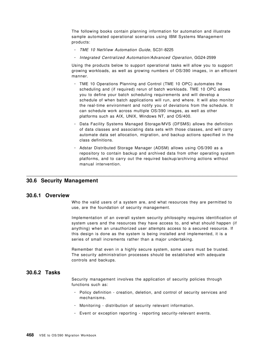 IBM OS/390 manual Security Management Overview, Tasks 