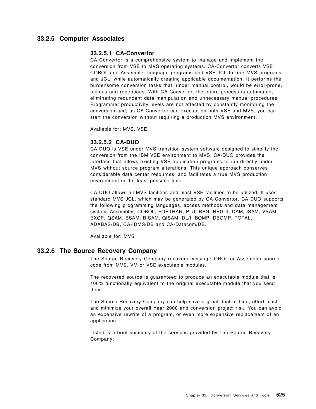 IBM OS/390 manual Computer Associates, Source Recovery Company, CA-Convertor, Ca-Duo 