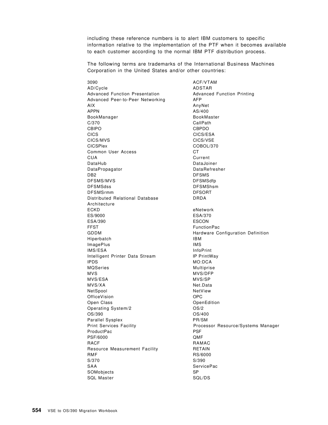 IBM OS/390 Acf/Vtam, Adstar, Afp, Aix, Appn, Cbipo Cbpdo Cics CICS/ESA CICS/MVS CICS/VSE, COBOL/370, Cua, Dfsort, Drda 