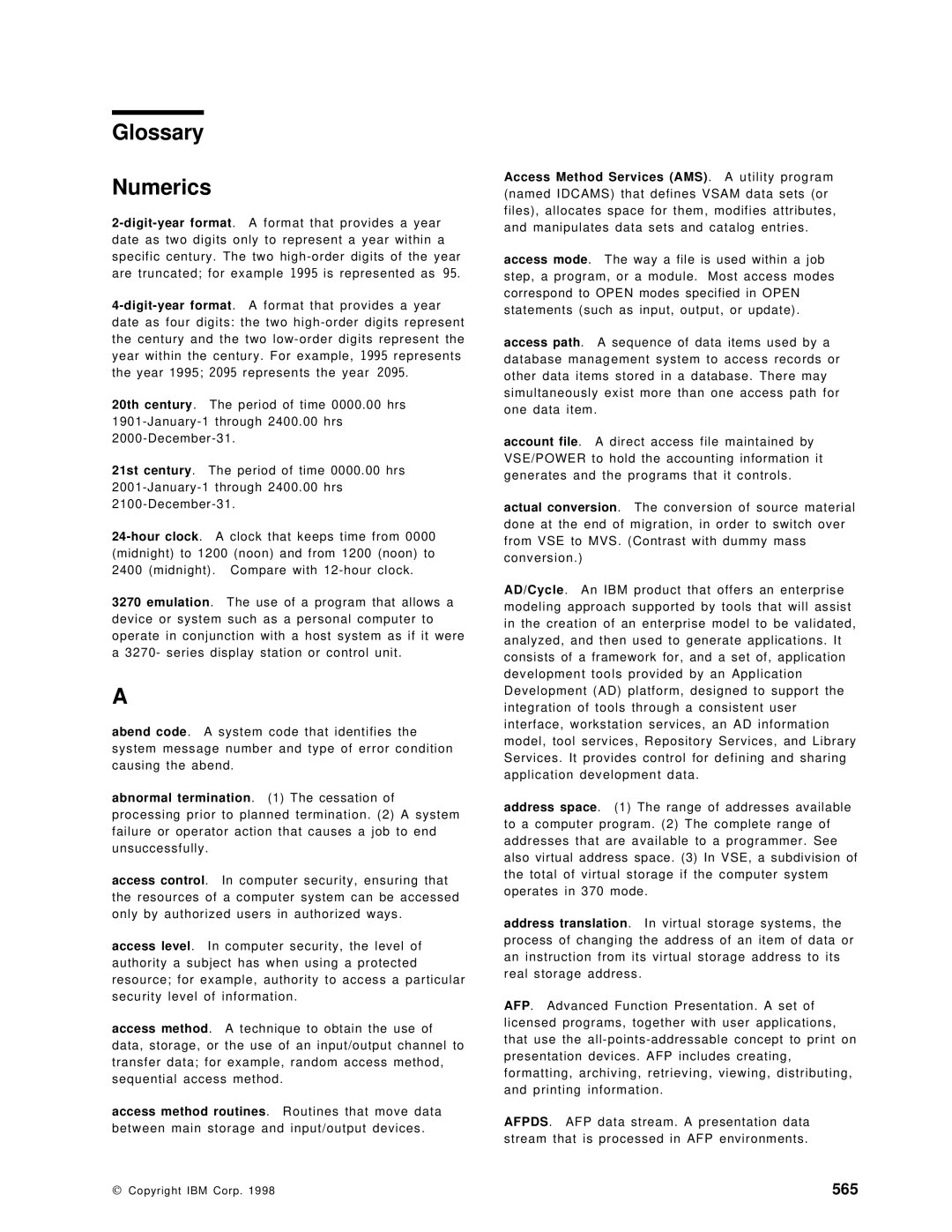 IBM OS/390 manual Glossary Numerics, 565 