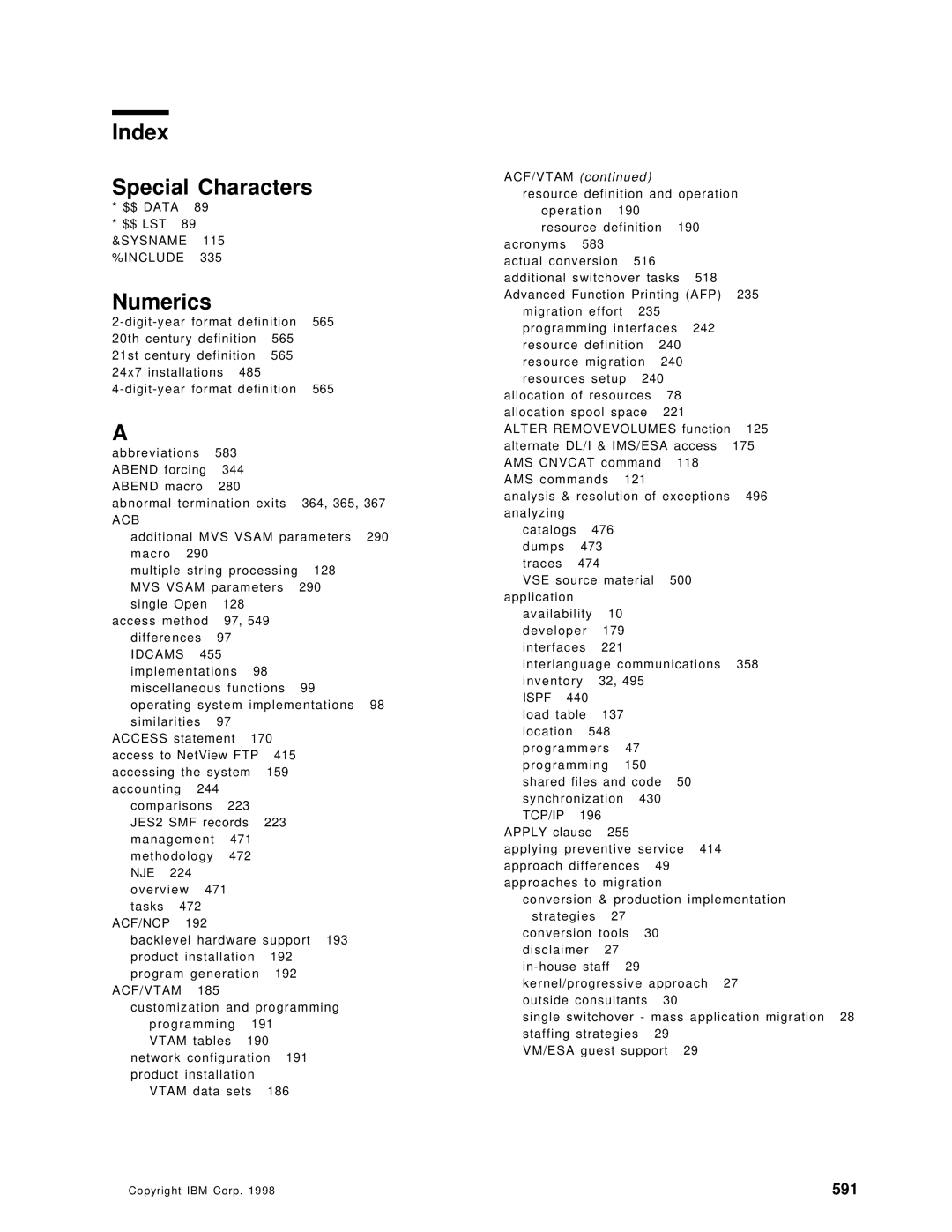 IBM OS/390 manual Index Special Characters, 591, Acf/Vtam 