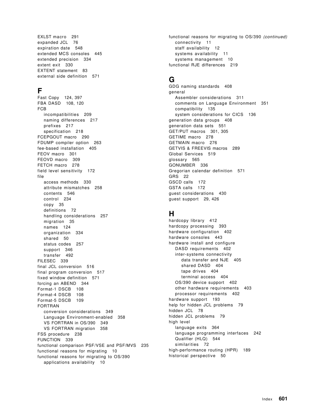 IBM OS/390 manual FBA Dasd, Gonumber, Filesec, Fortran 